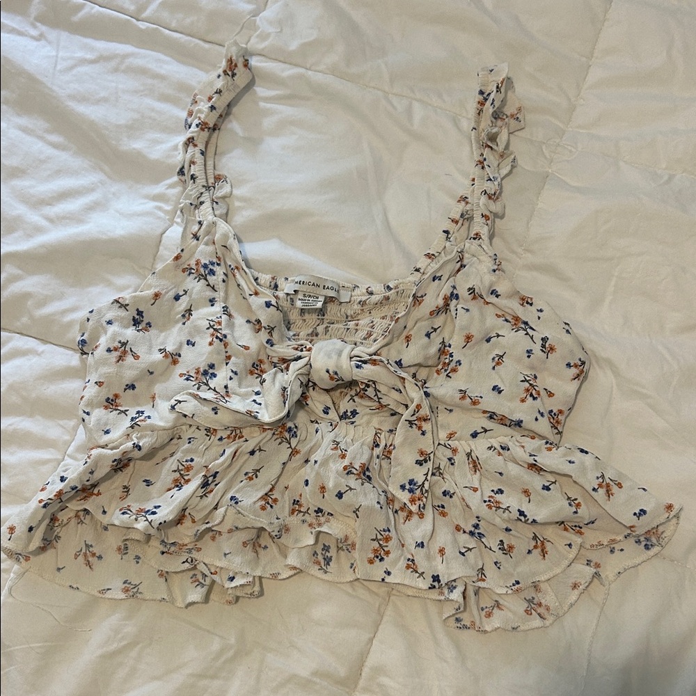 Floral Ruffle Cropped Tank Top